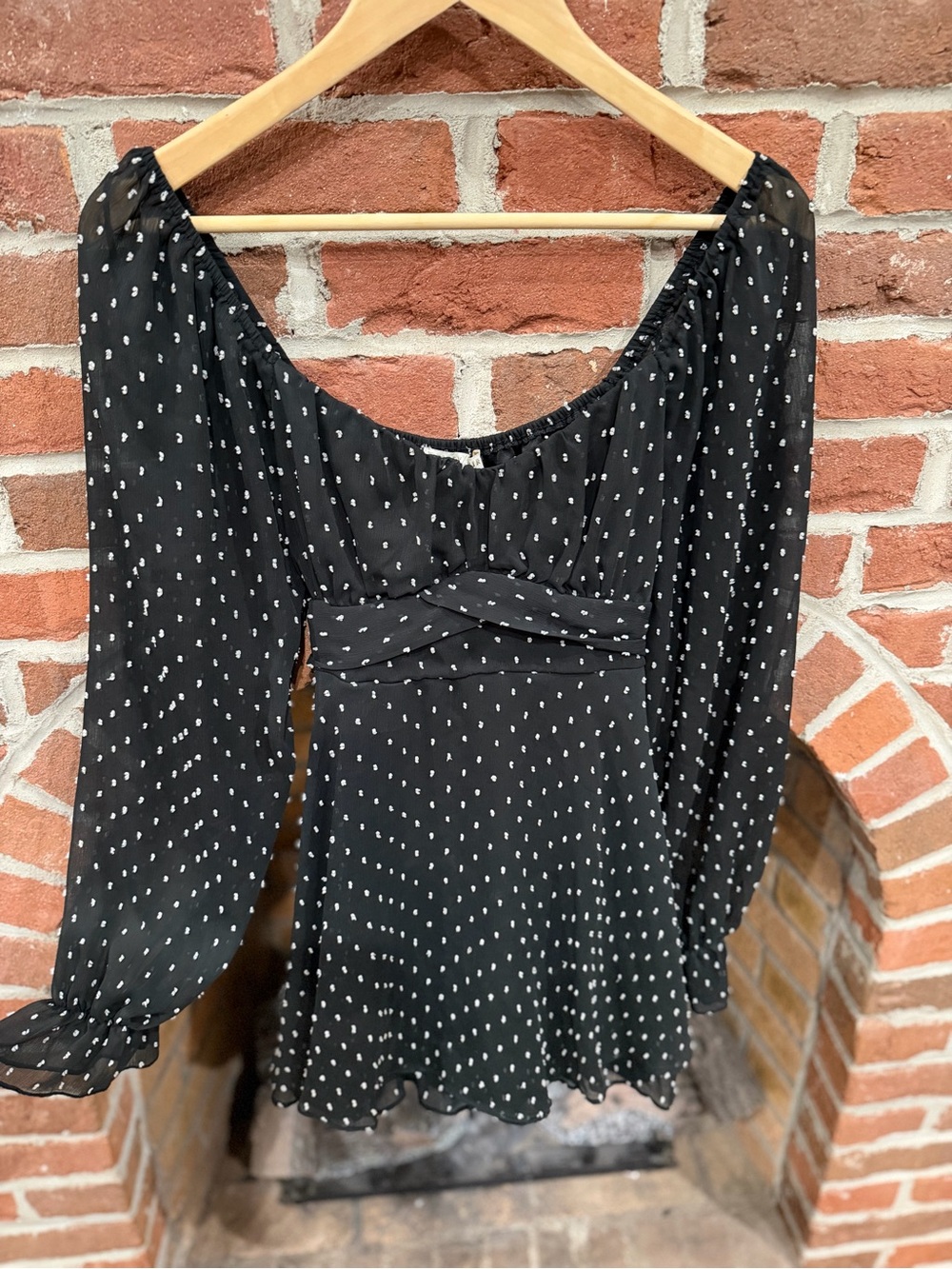 Black Mini Dress with White Dot Print and Square Neck